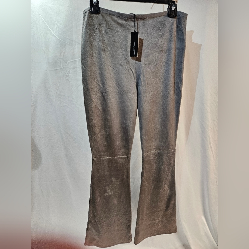 Romeo and Juliet Couture TAUPE Women's Suede Bell Bottom Woven Pants, Medium